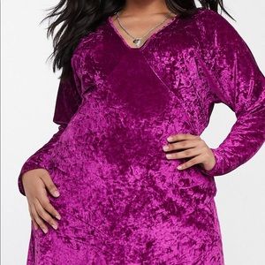 Curve long sleeve plunge velvet mini dress